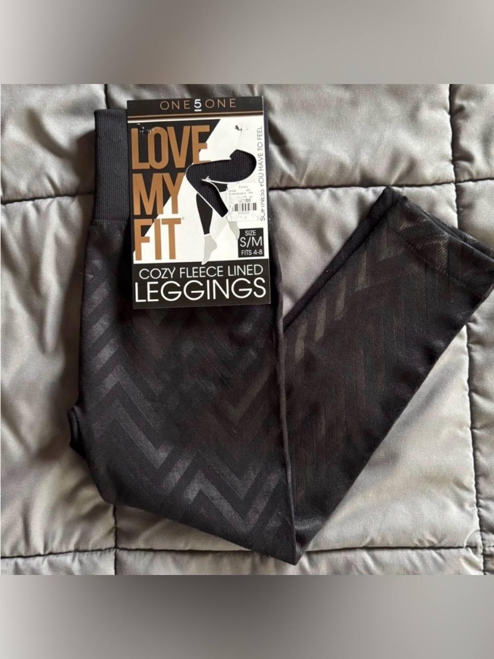 NWT One5One 'Love My Fit' Cozy Fleece Lined Leggings - Black Chevron